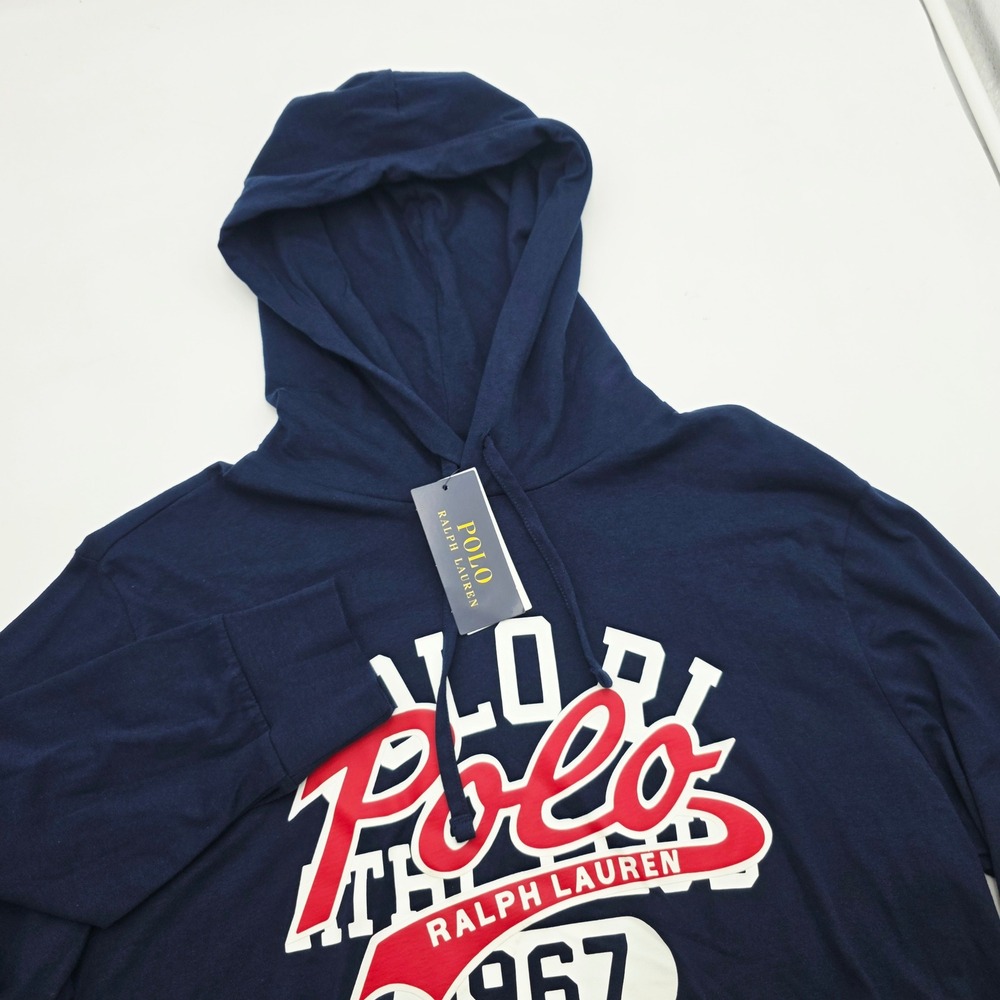 Polo Ralph Lauren Mens Navy Blue Graphic Hooded Long Sleeve T-Shirt Size M NWT